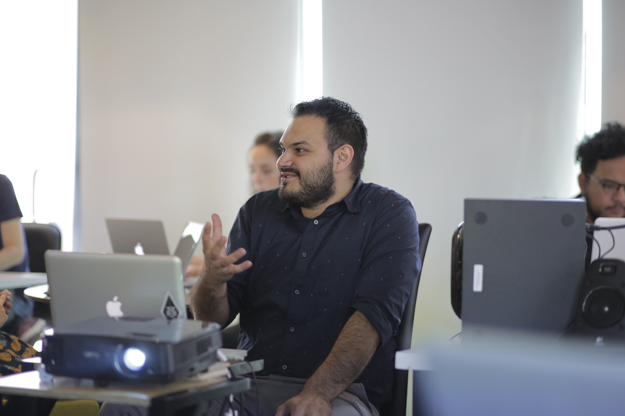 Man speaking at business workshop