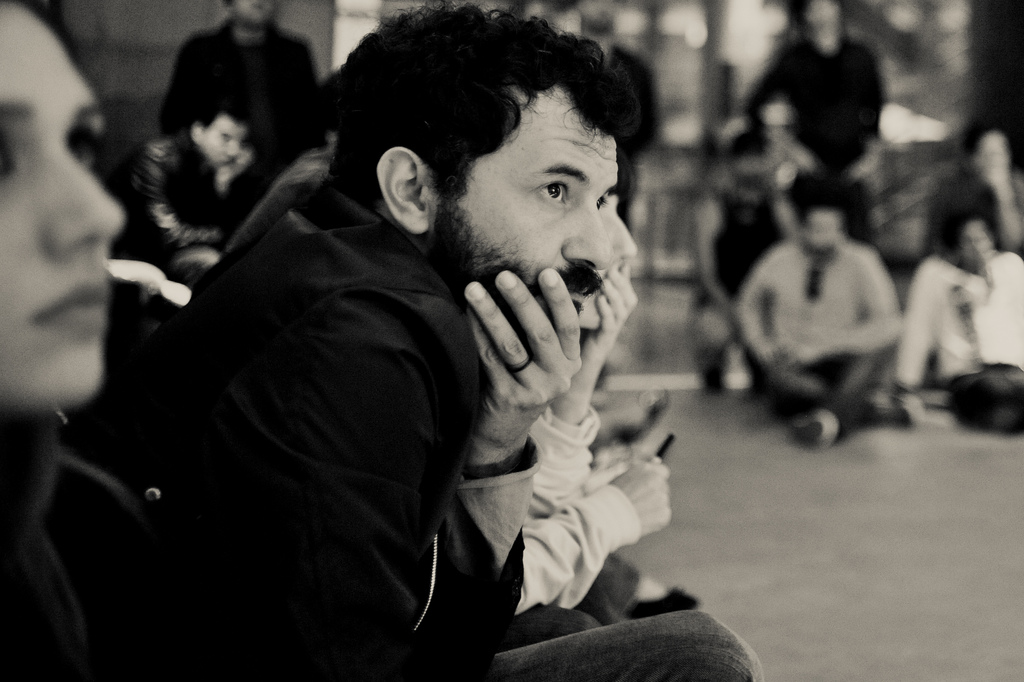 Man concentrated on presentation