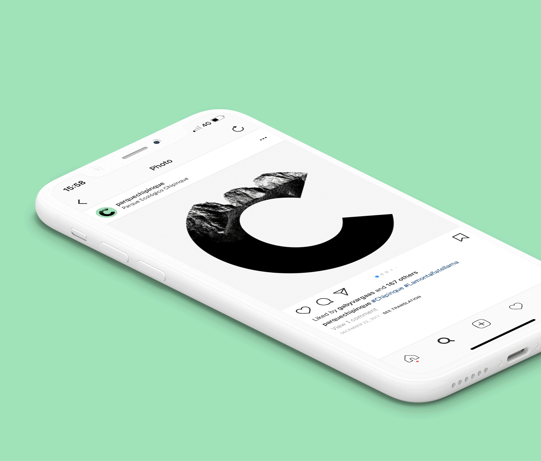 Smartphone render displaying Chipinque national park social media post design