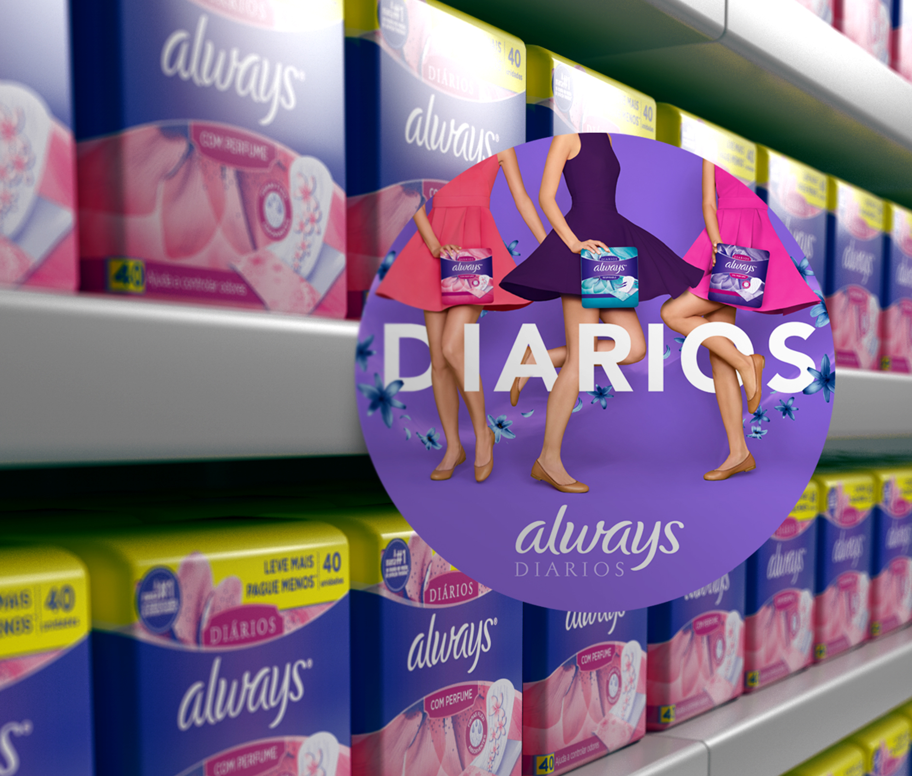 Always pads in stores ailes marketing sign