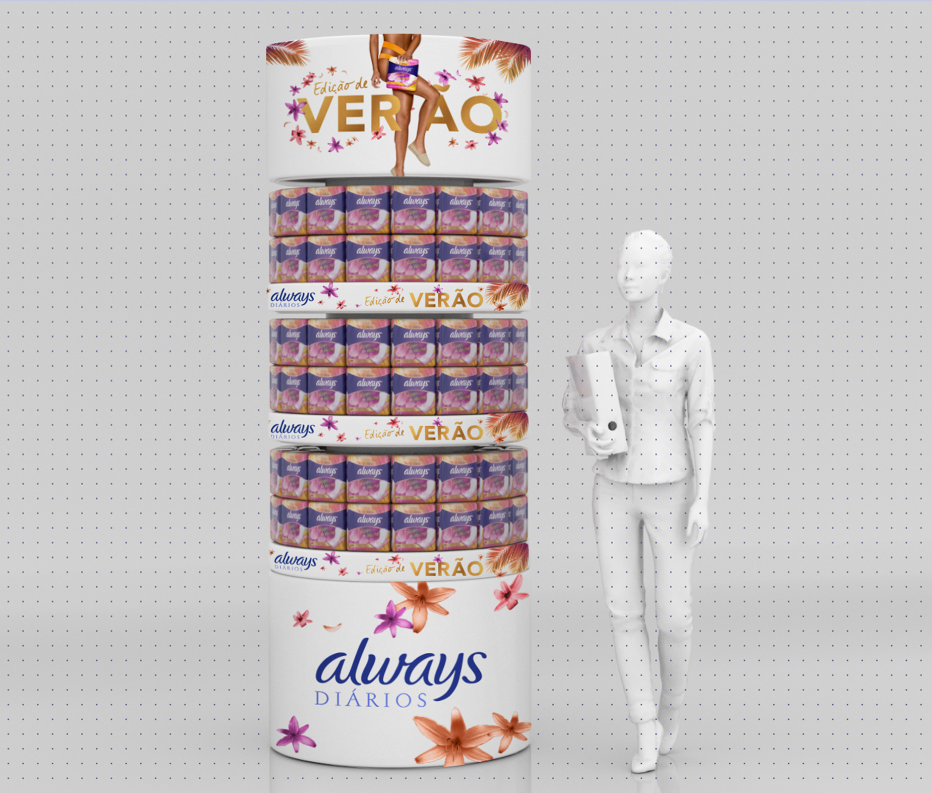 Supermarket display stand design for Always summer campaign