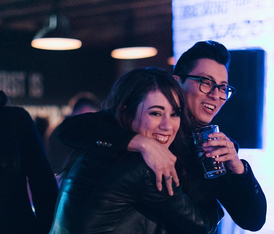 Friends hugging at a party