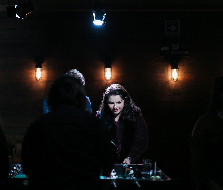 Woman playing table football