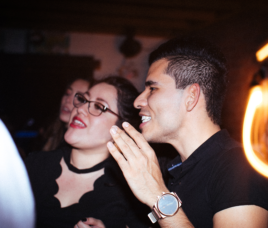  Friends singing along at party