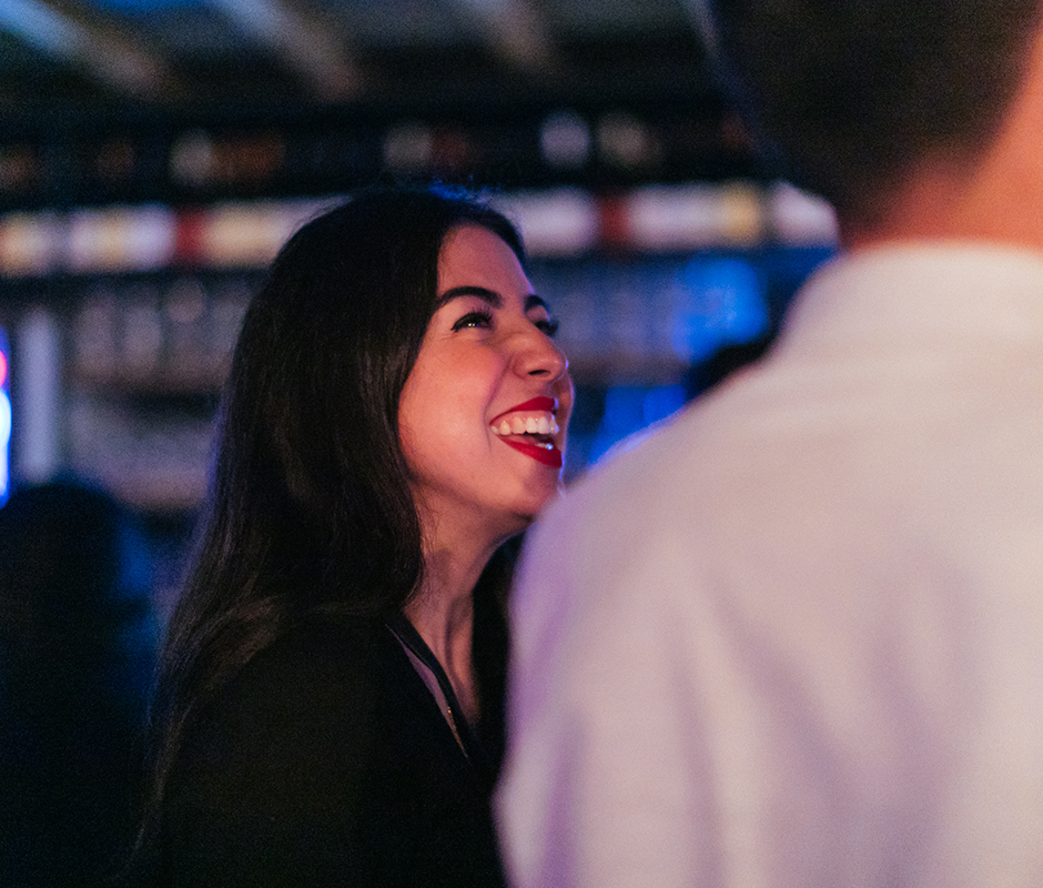 Woman laughing at joke