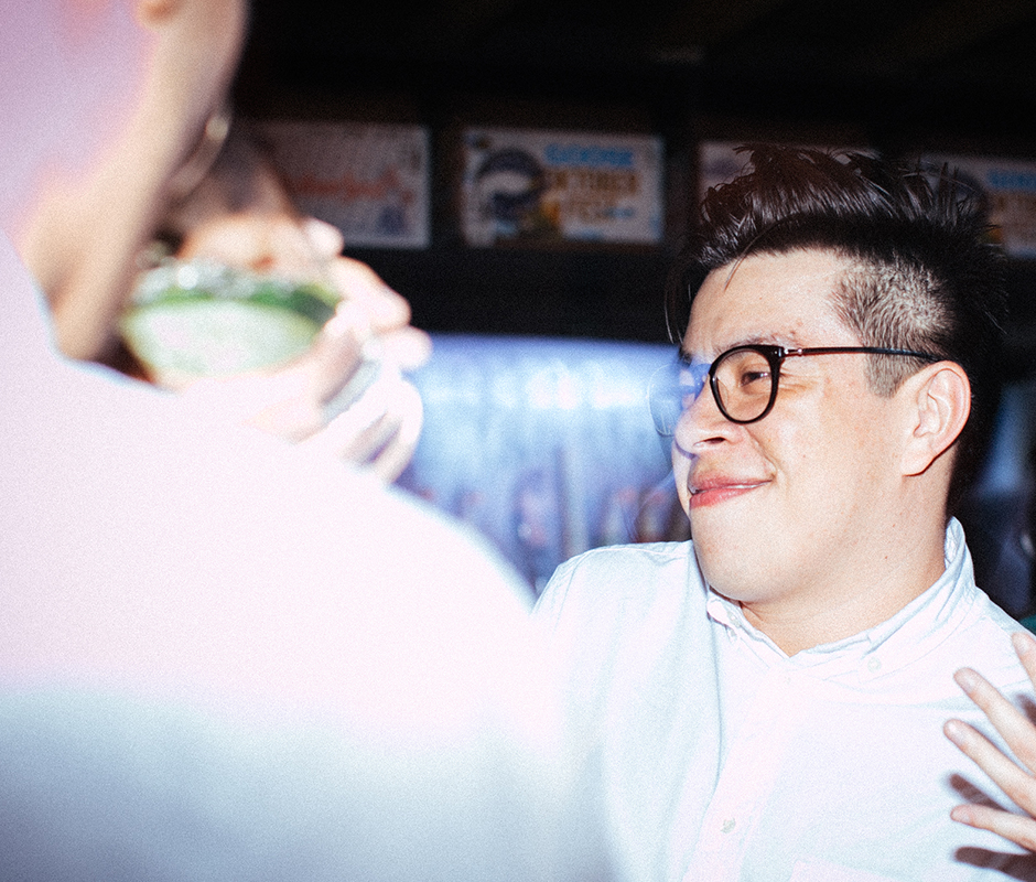 Man with yellow glasses