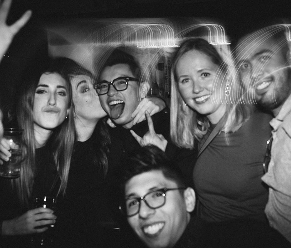 Black&white picture of friends at party