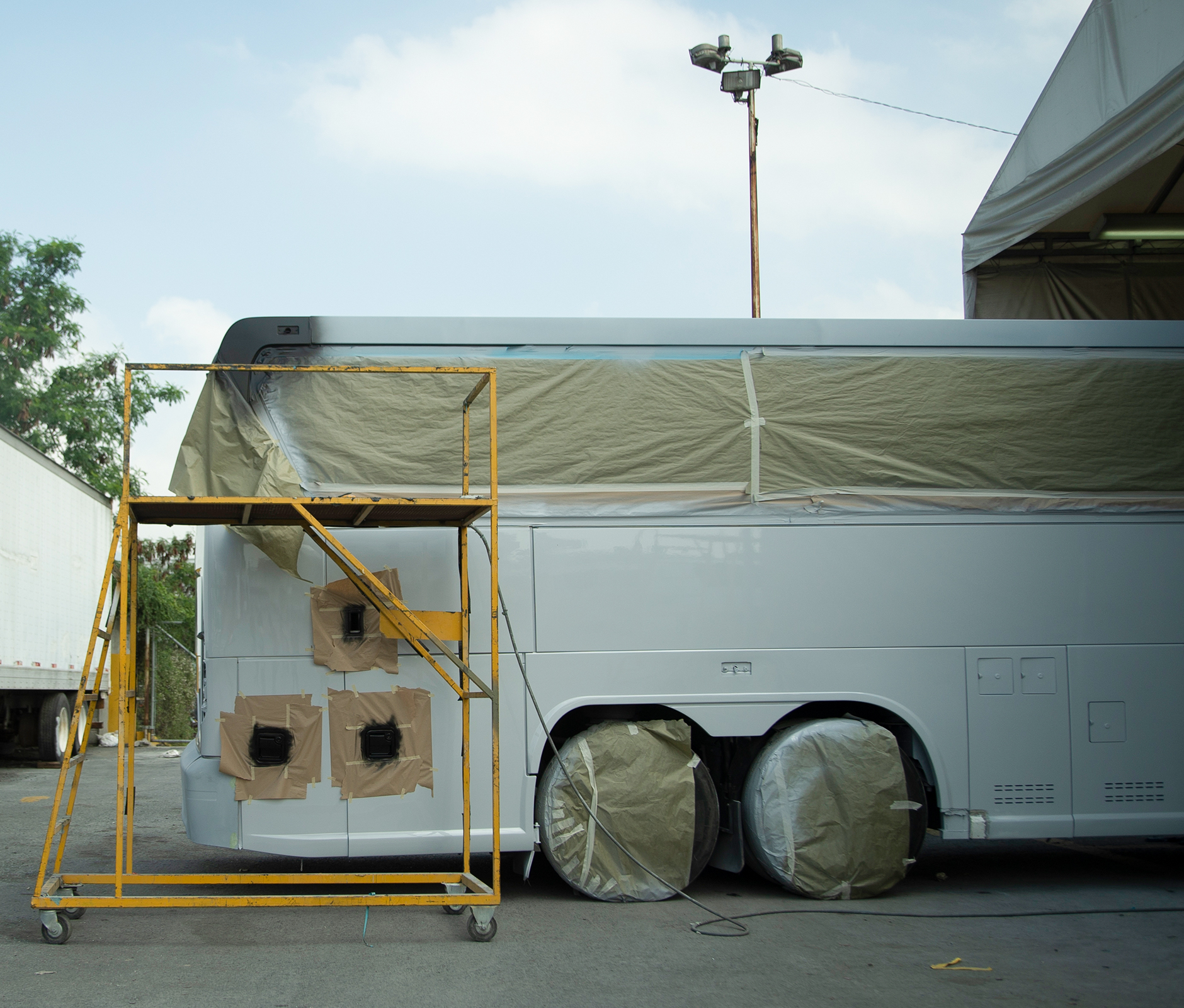 Bus covered ready to be repainted 