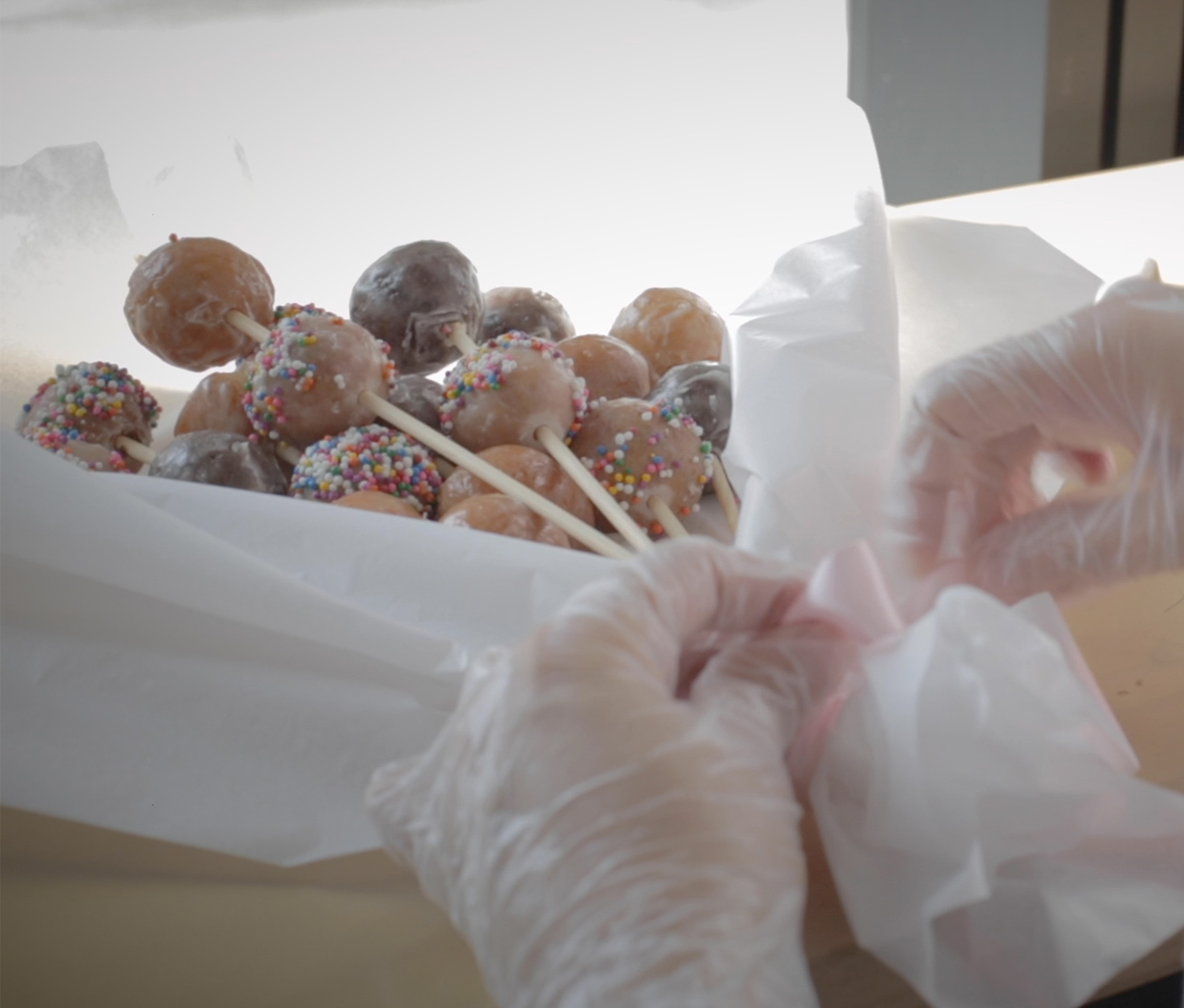 Cake pop bouquet made from TimBits
