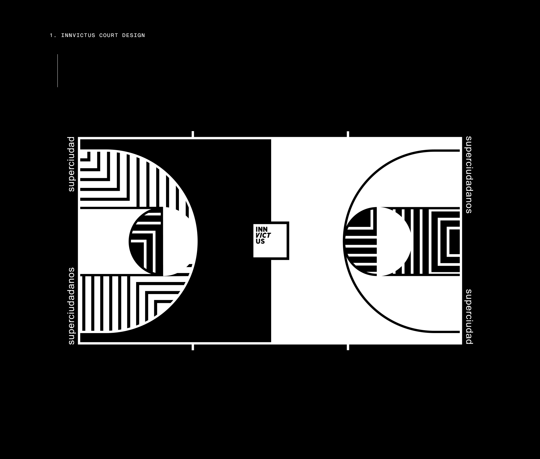 basketball court black & white mock up design