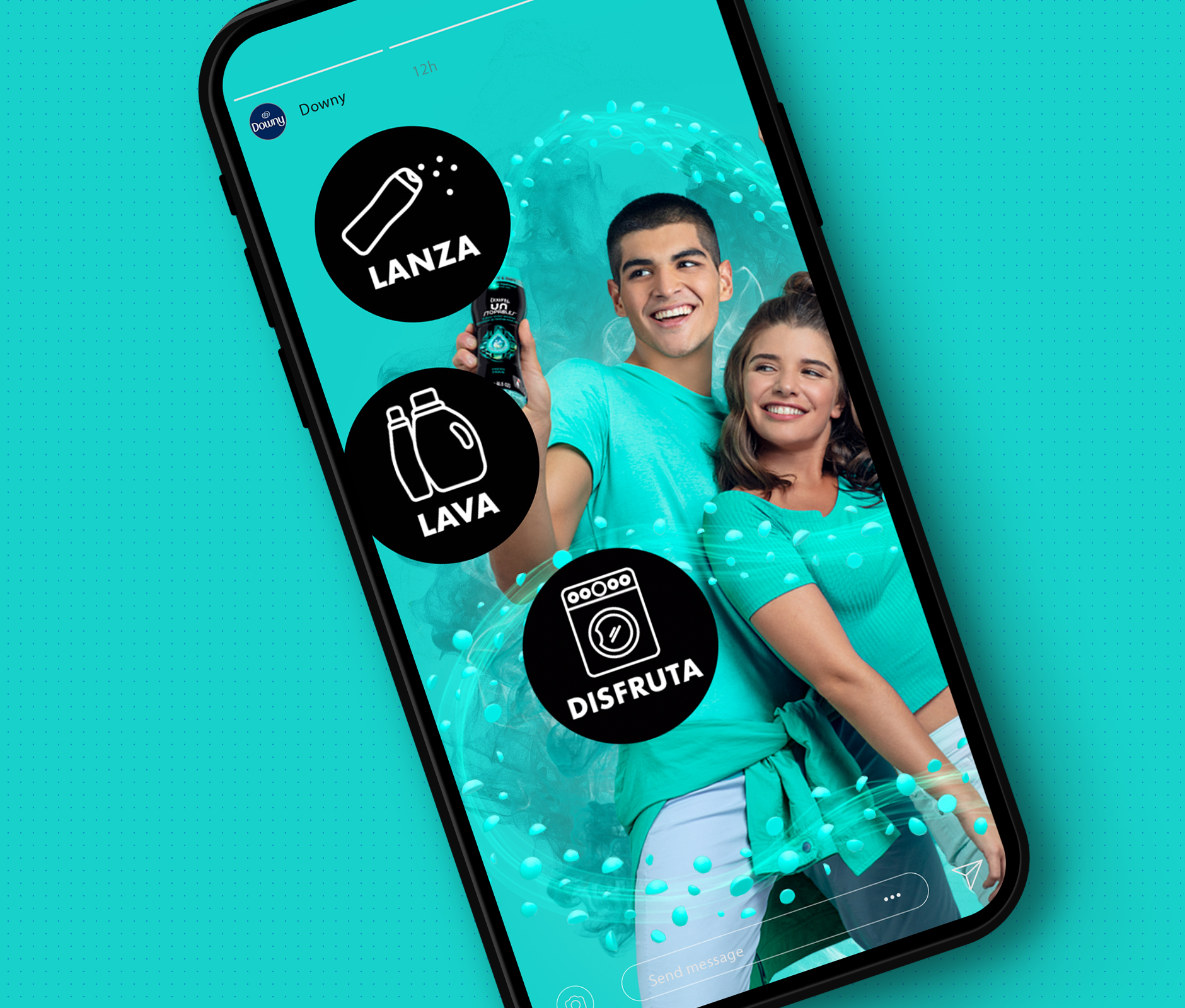 Render phone displaying Downy Latin America social media strategy