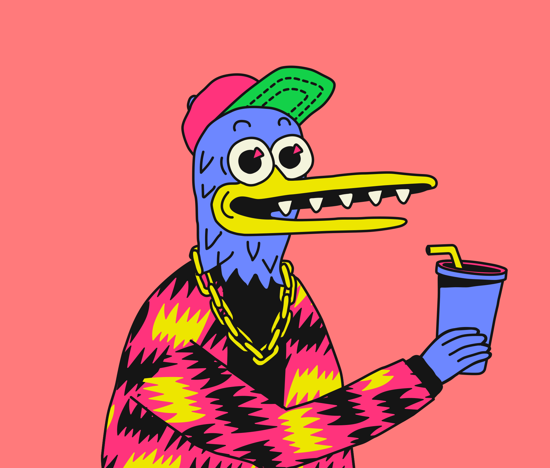 Hipster bird illustration for Hellow music festival