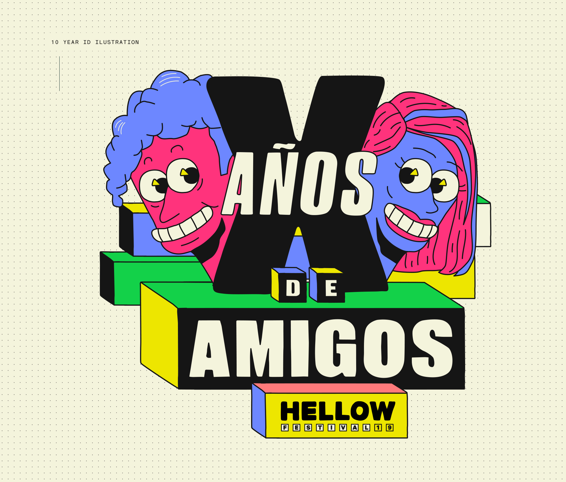 Digital illustration for Hellow Festival tenth anniversary of bringing people together