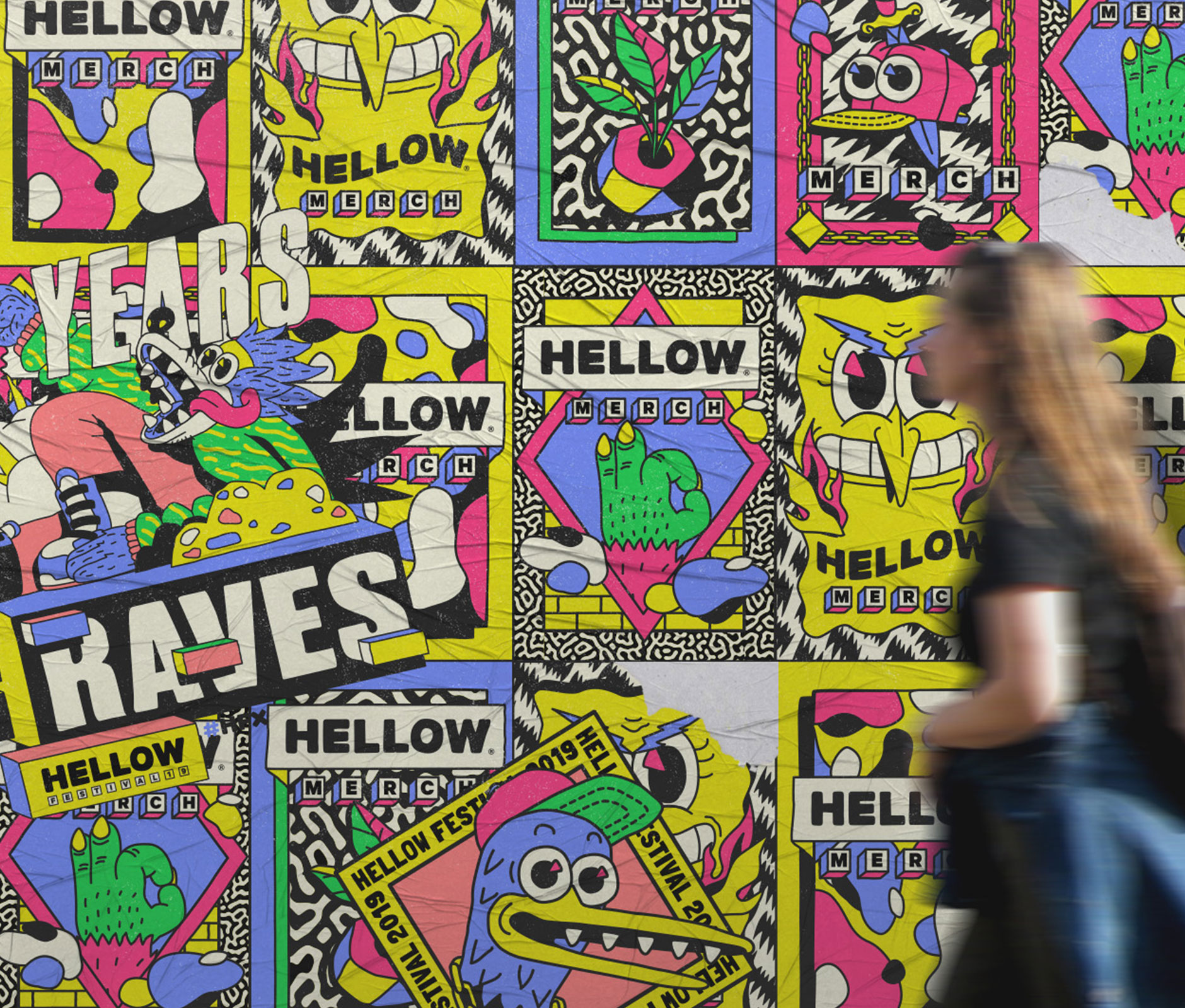 Street posters for Hellow music Festival in Monterrey Mexico
