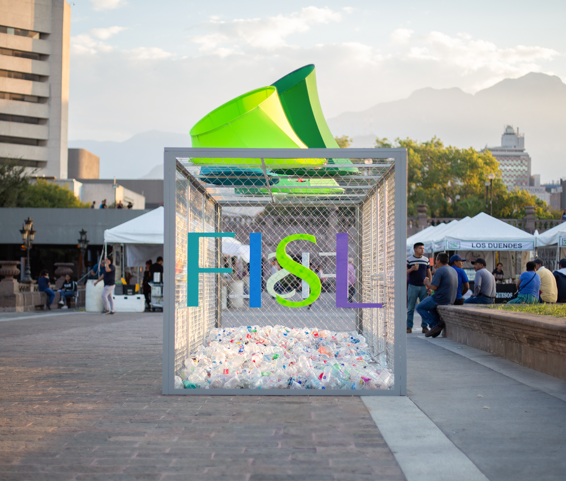 Details of Santa Lucia festival interactive art installation recycle bin