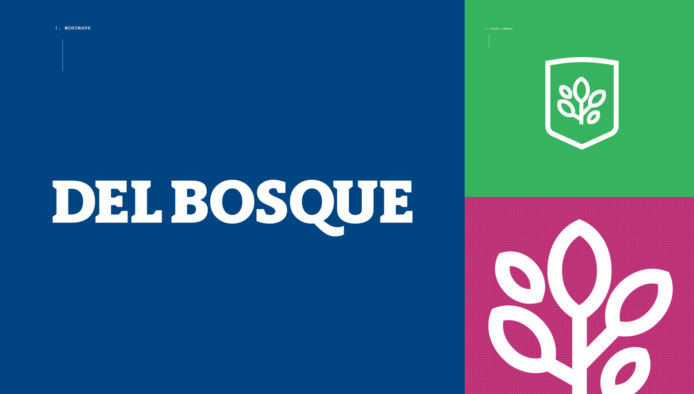  Del Bosque school institute wordmark and logo details