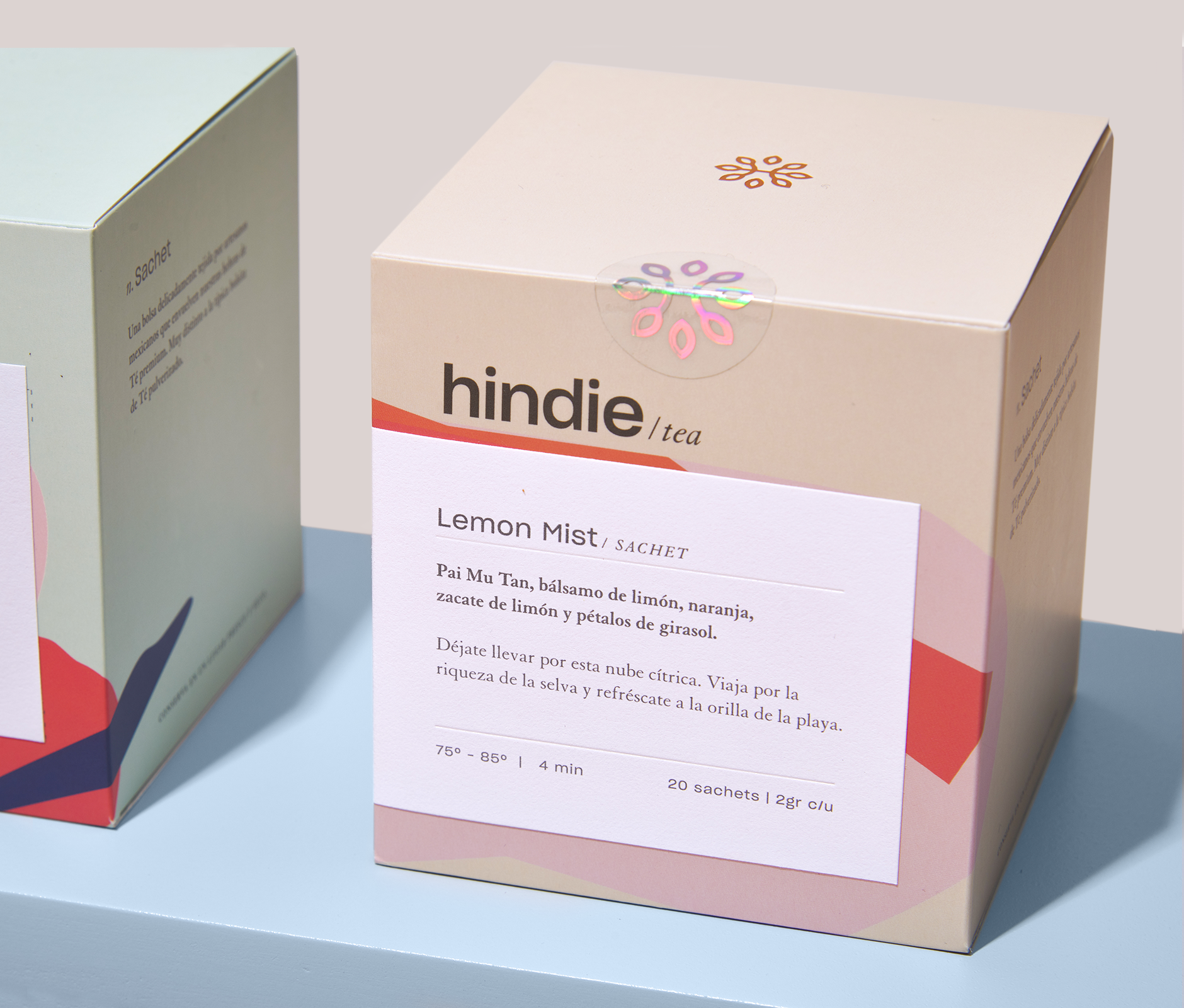 Packaging and label design details for hindie tea 
