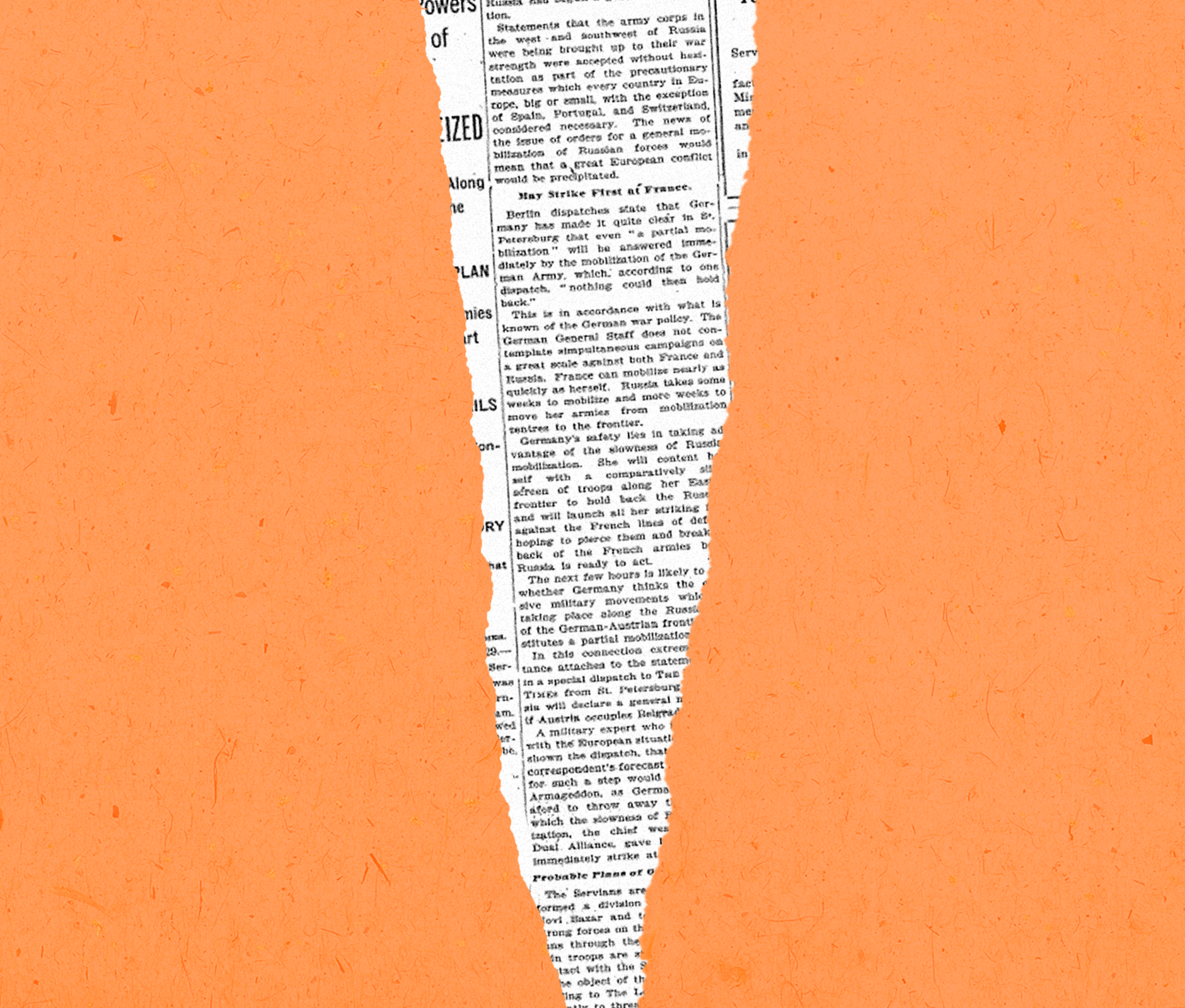 Ripped newspaper with grainy orange background