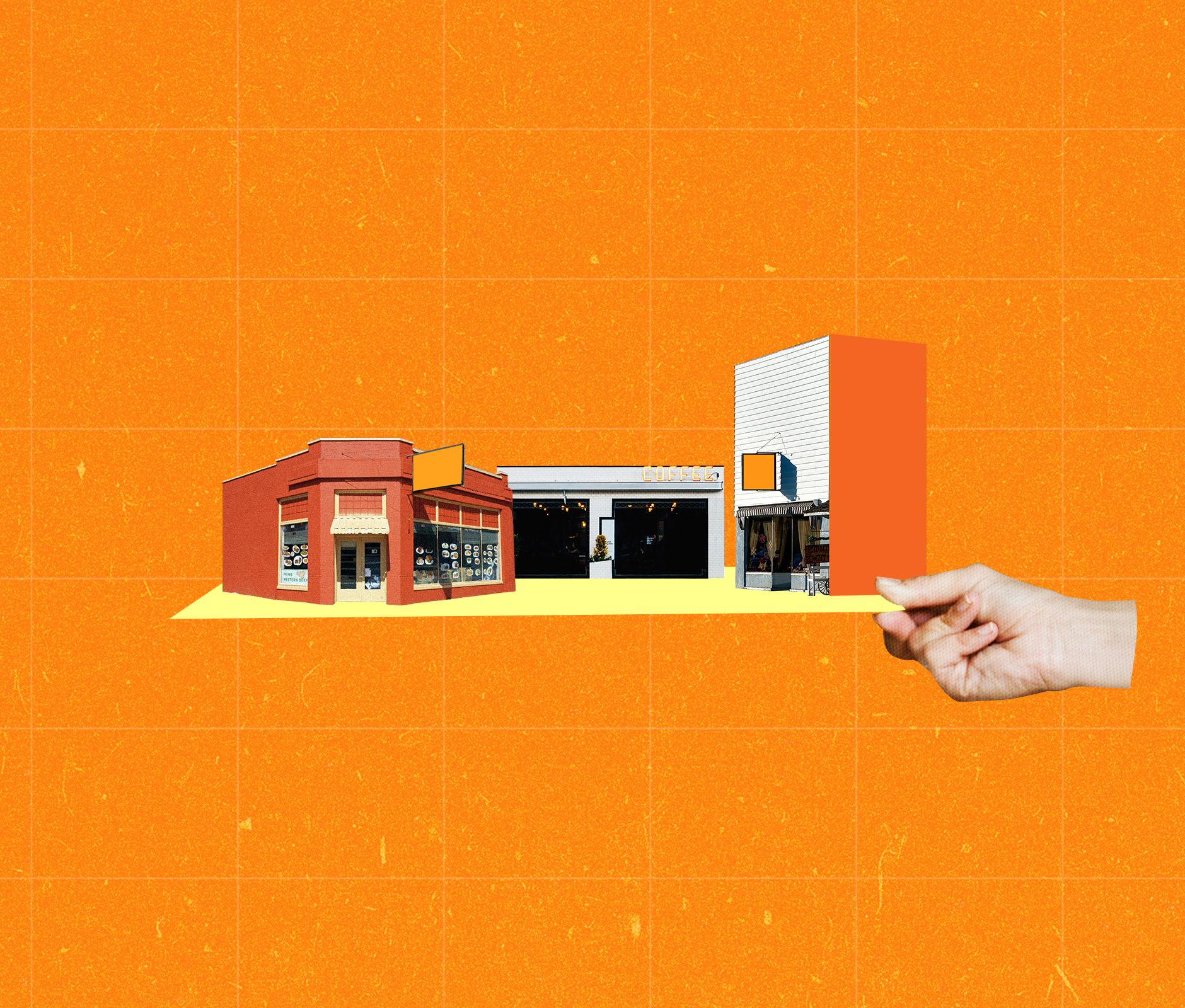 Collage of hand holding local shops