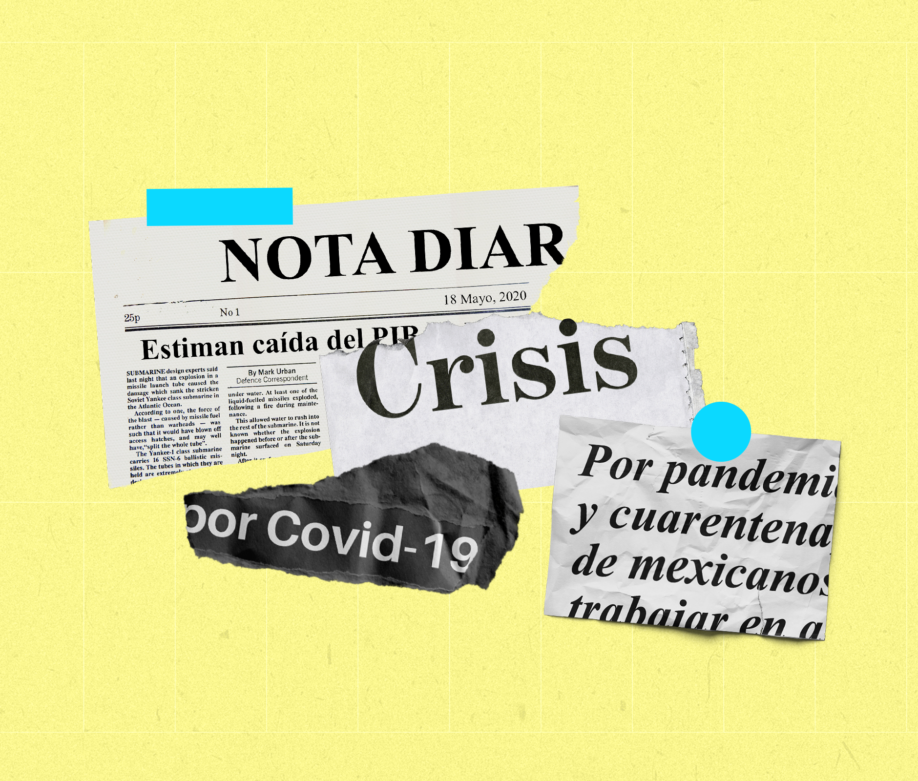 Newspaper crisis headlines collage composition