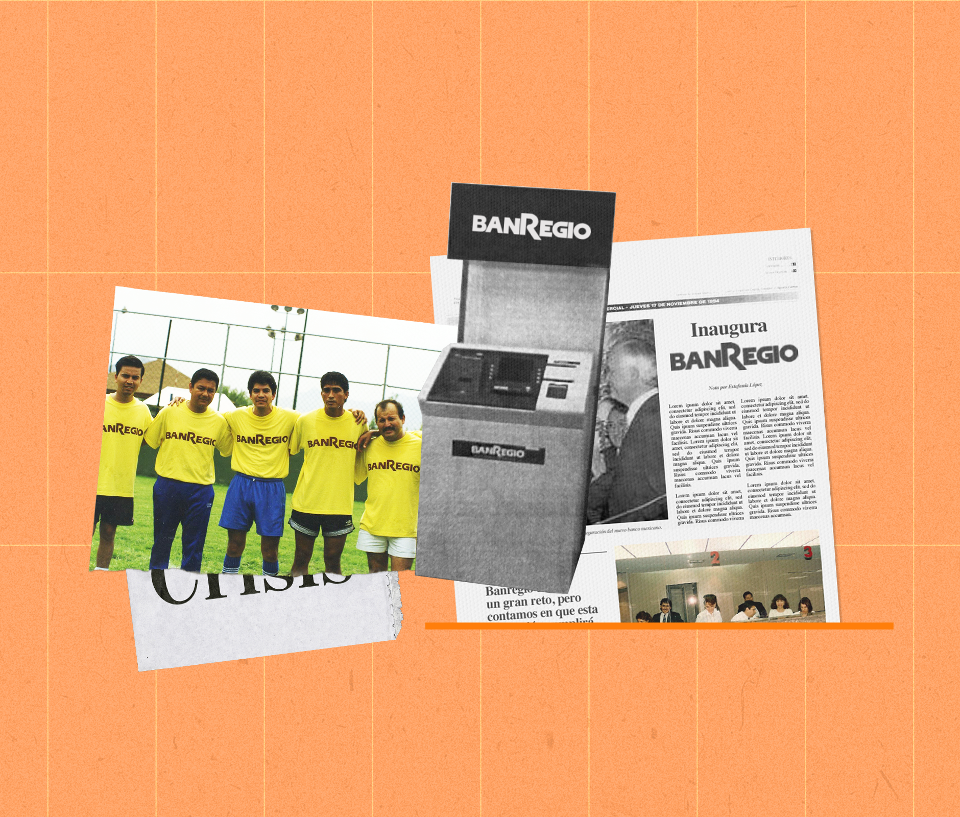 Banregio wordmark stamp on an ATM and soccerball team