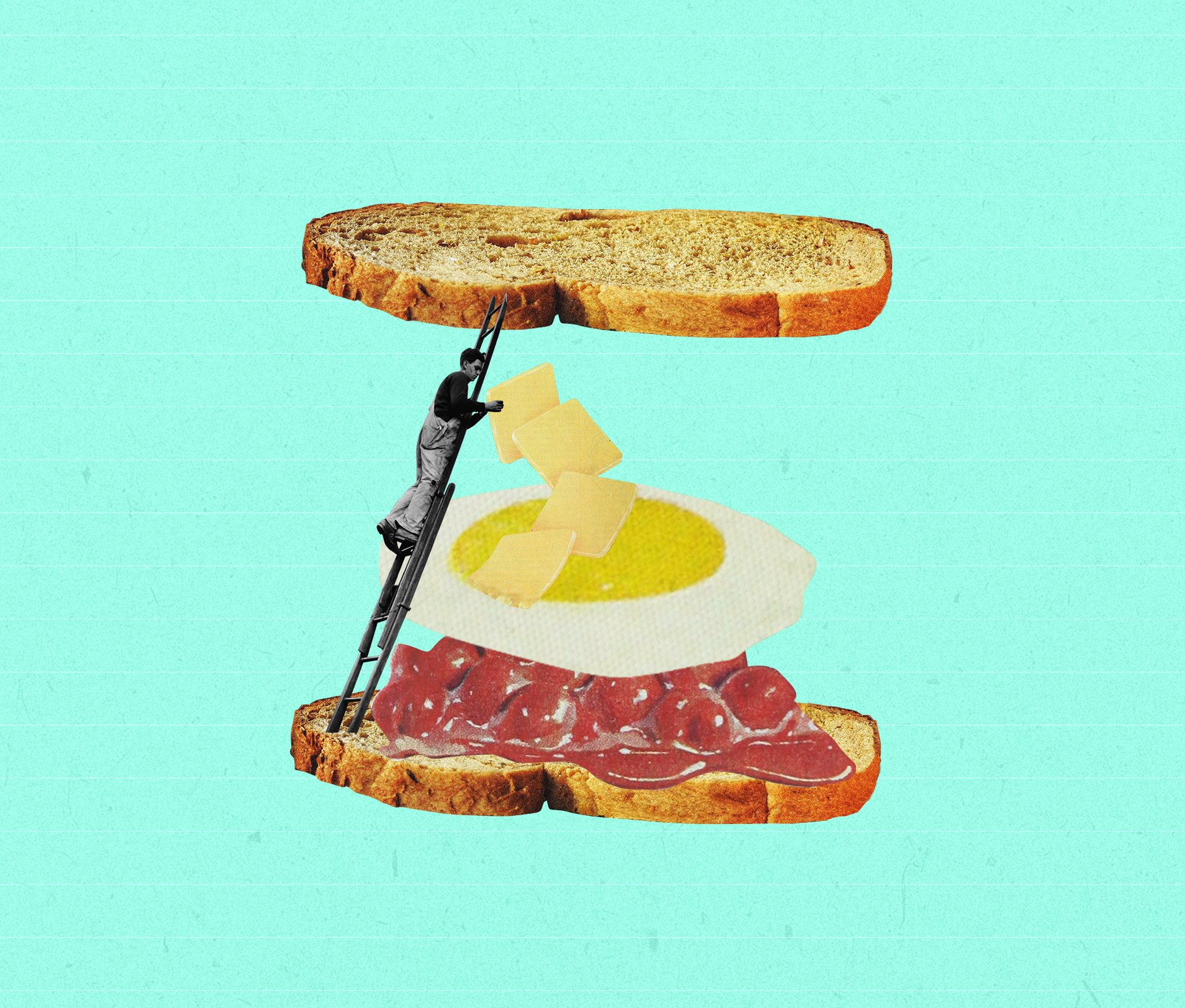 Egg, cheese & bacon sandwich collage