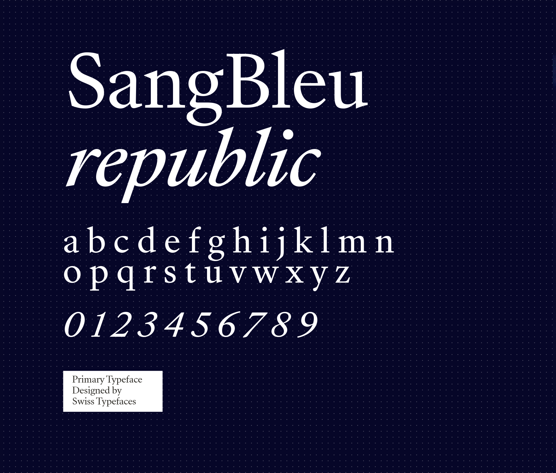 Sang Bleu republic typeface designed by swiss typeface
