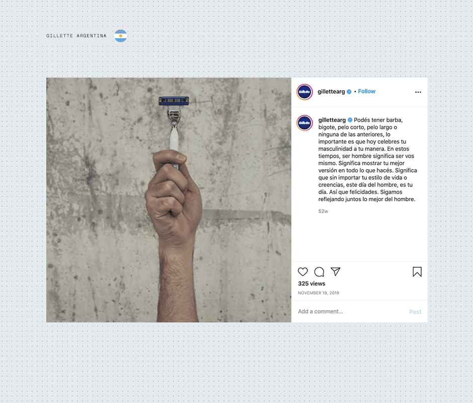 Gillette instagram gif post showing multiple hands holding a razor in loop