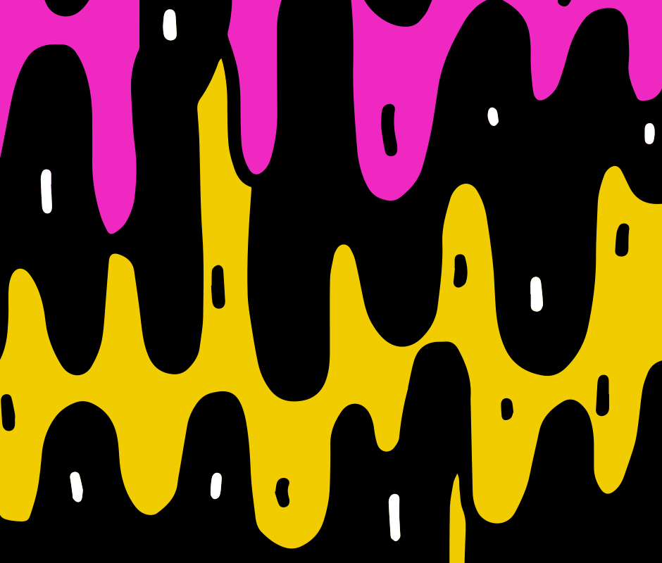 Black, yellow, white and pink illustrated melting shapes