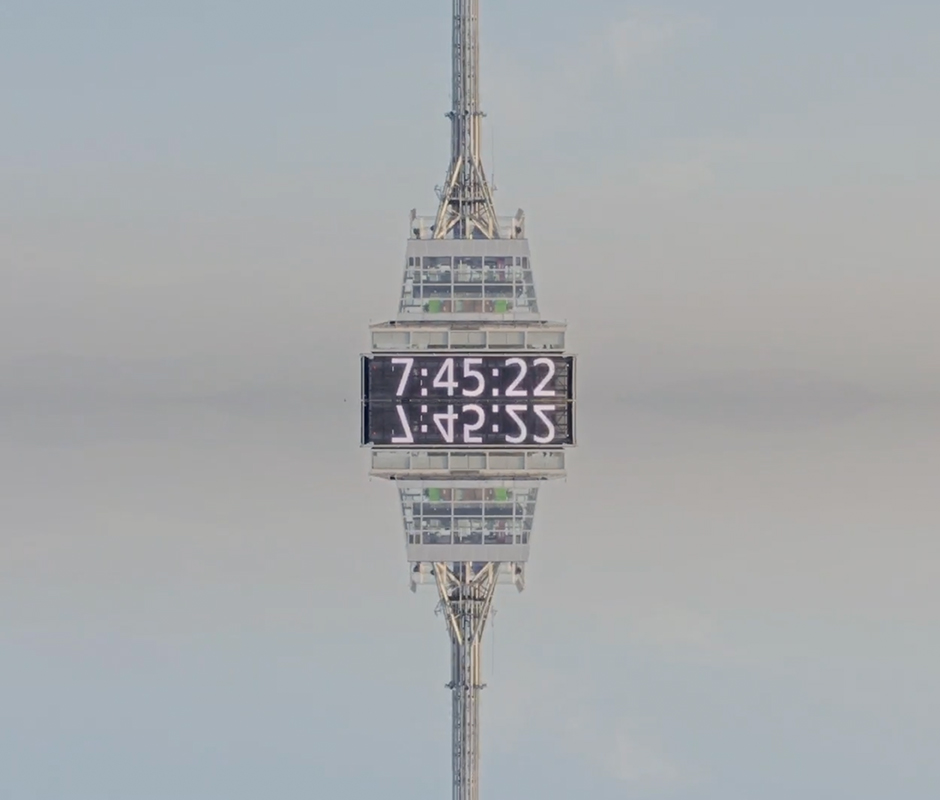 Building clock reflection